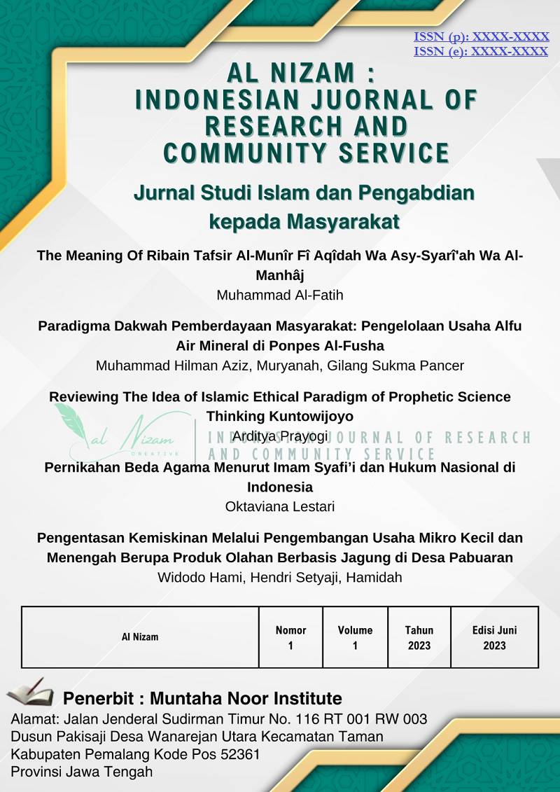 					View Vol. 1 No. 1 (2023): Al-Nizam: Indonesian Journal of Research and Community Service
				